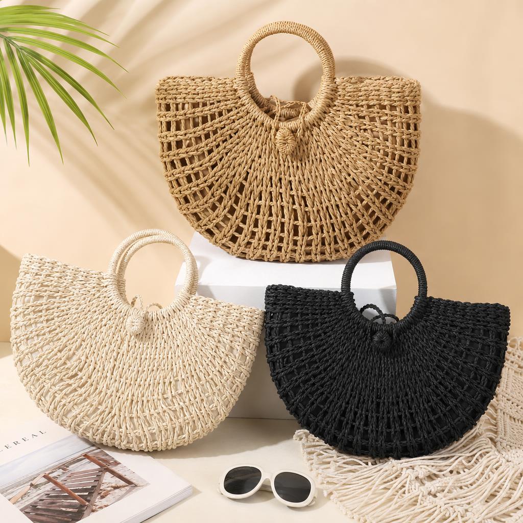 Woven Straw Top-Handle Tote — product information 1