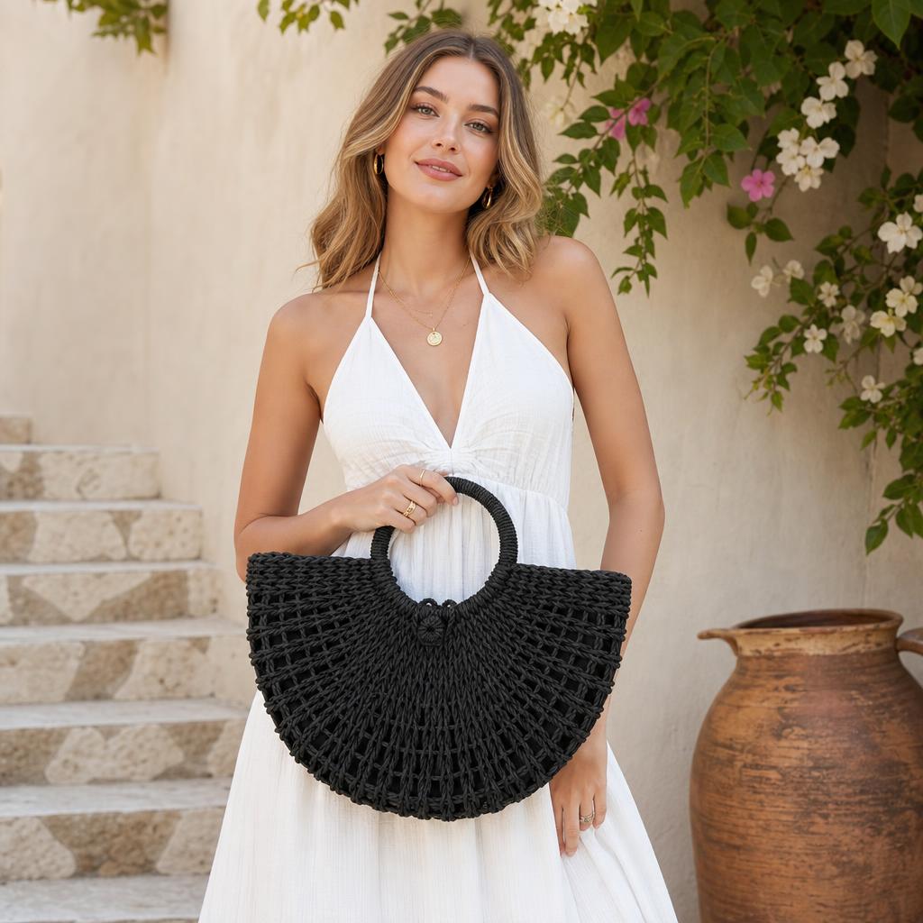 Woven Straw Top-Handle Tote — product information 2